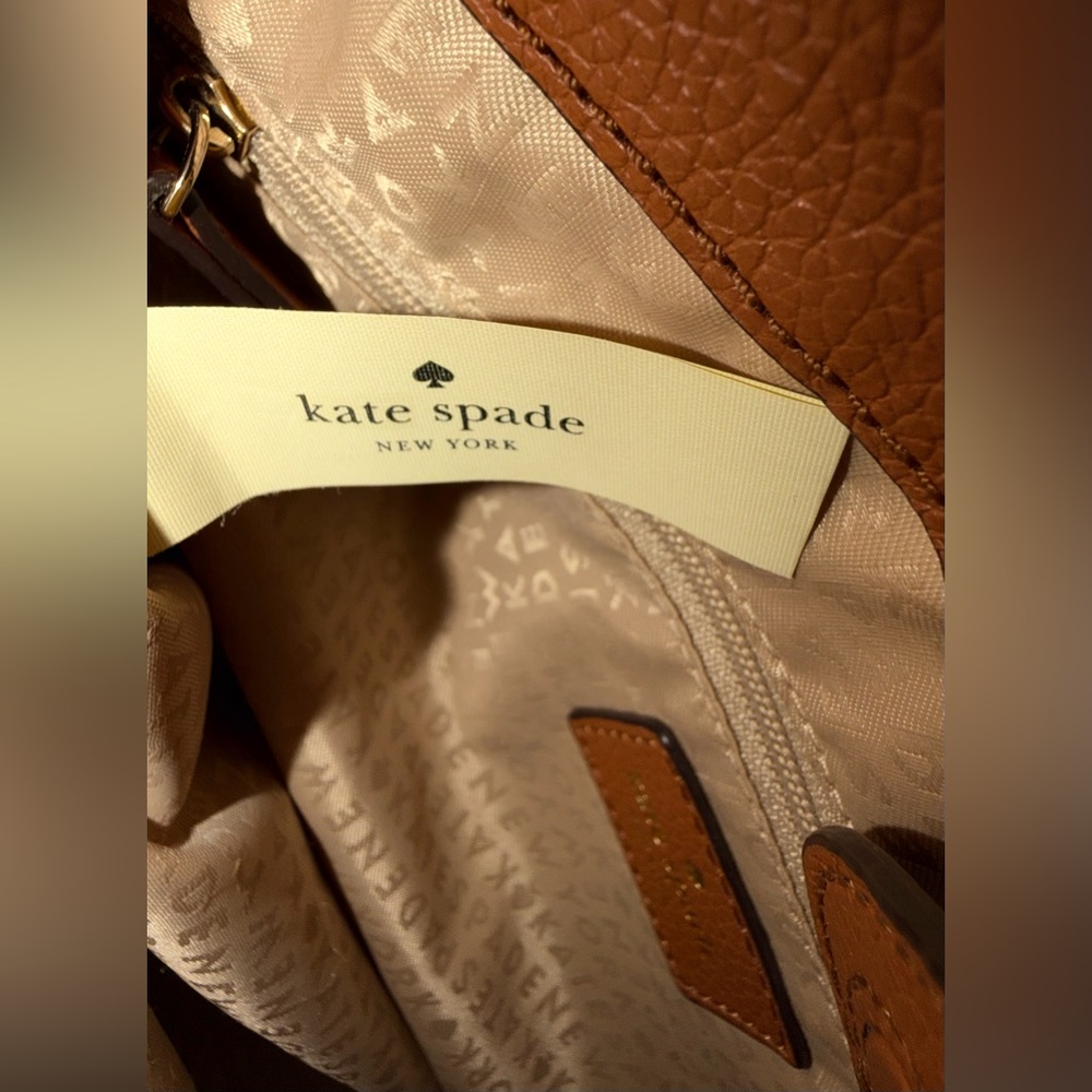 Kate Spade Evangelie Larchmont Warm Cognac Pebbled Leather Tan Crossbody/Satchel - Picture 9 of 11